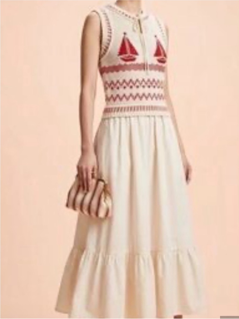Anthropologie Moon River Nantucket Nights Sailboat Sleeveless Midi Cream Dress